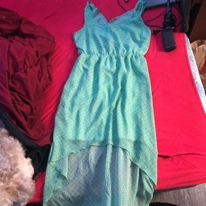 blue greenish dress that goes down close to your feet